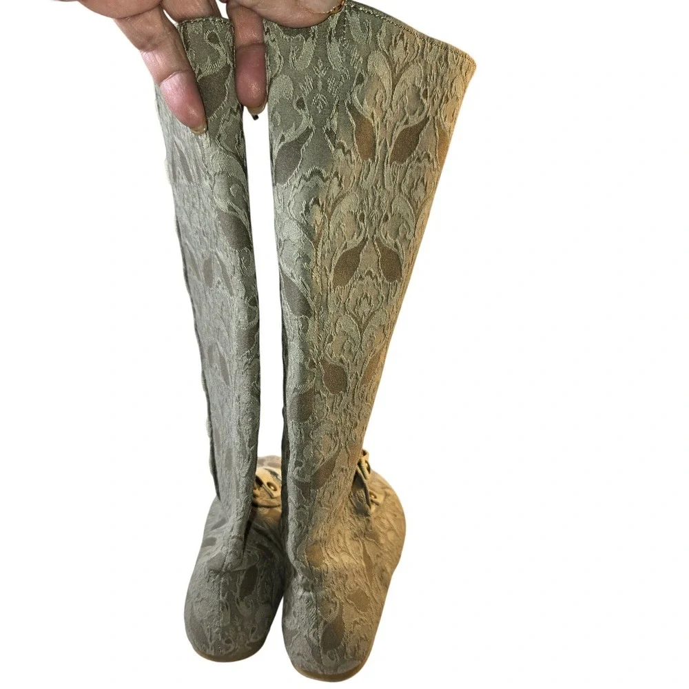 Joyfolie Leighton Dove Grey Damask Tall Boots Girls Youth 2 Brass Buttons